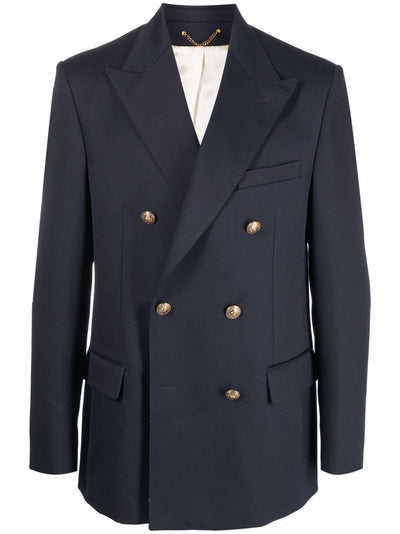 Golden M`s Double Breasted Blazer Compact Gabardine Wool