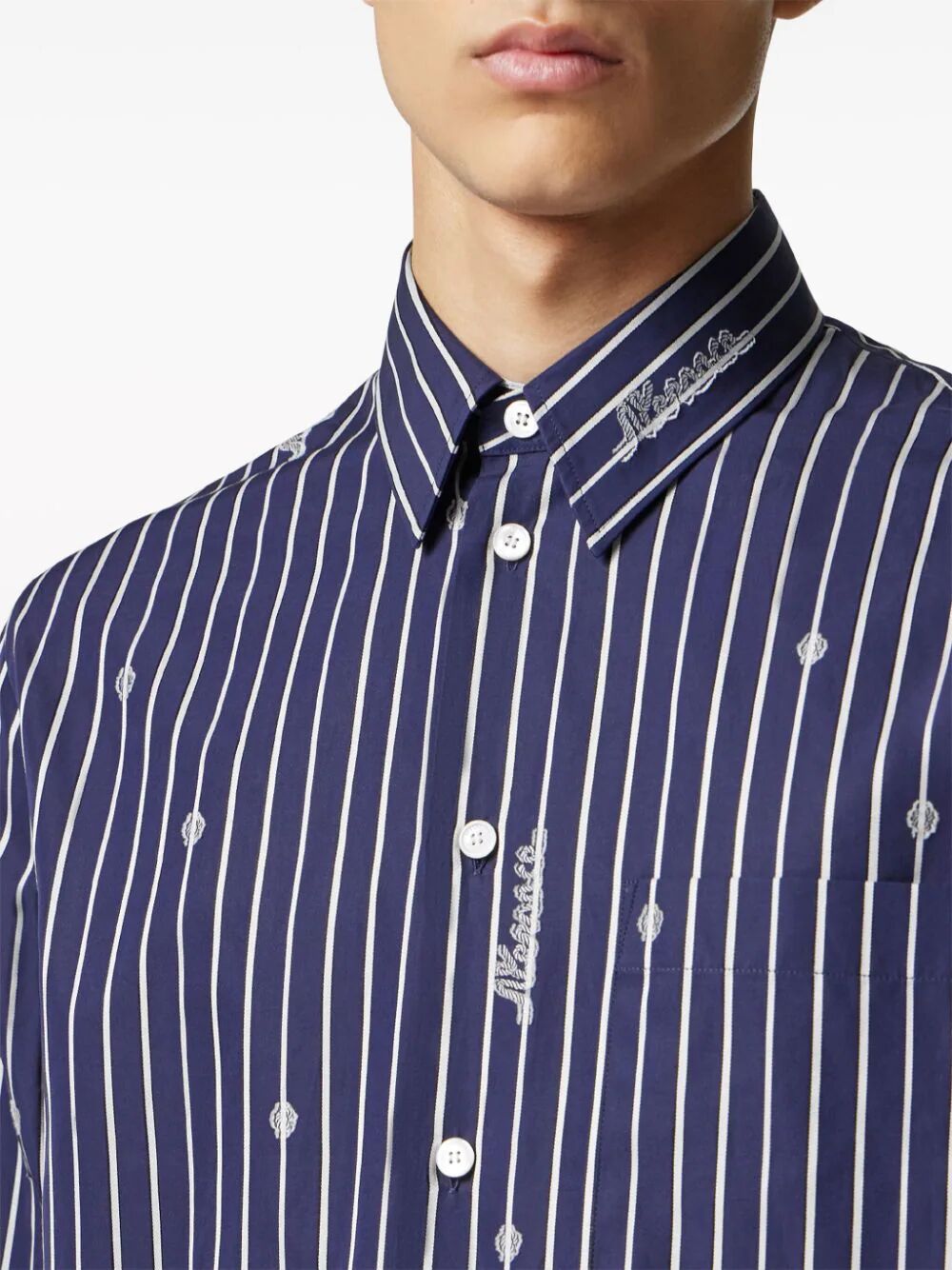 Informal Shirt Striped Poplin Fabric Versace Nautical Stripe Customization