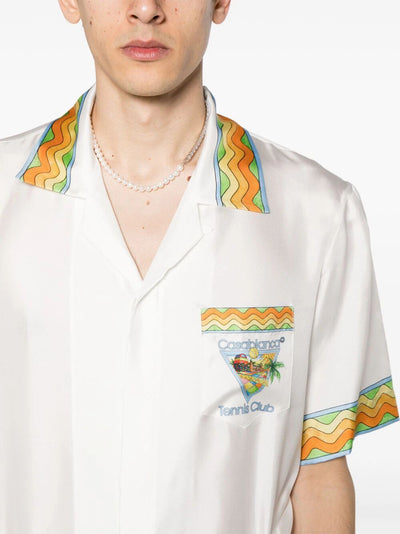Unisex Cuban Collar Short Sleeves Shirt