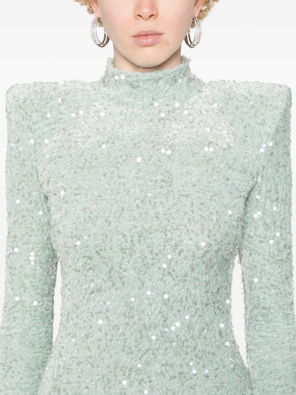 Long Sleeves High Neck Dress With Paillettes