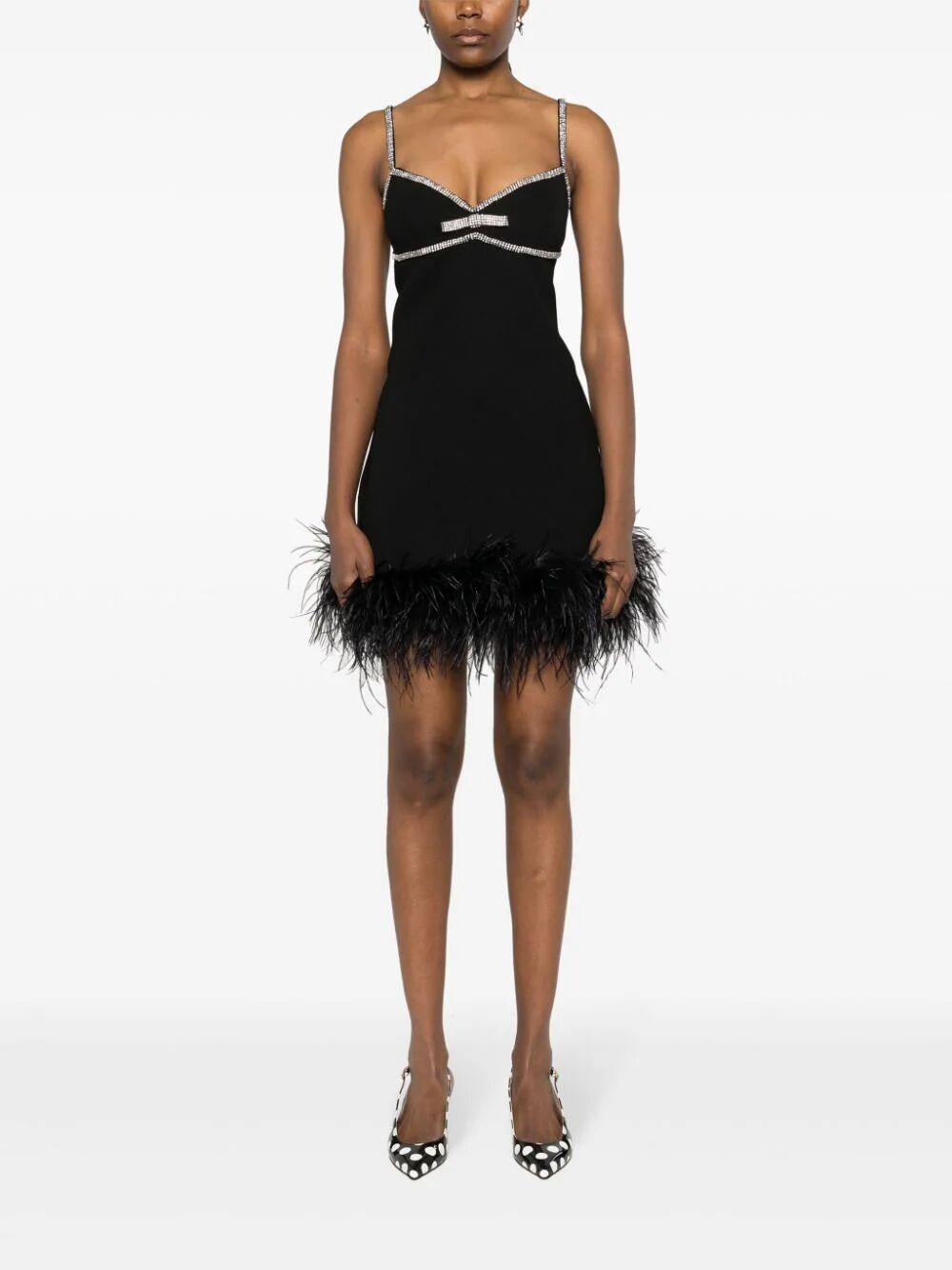 Black Crepe Feather Mini Dress