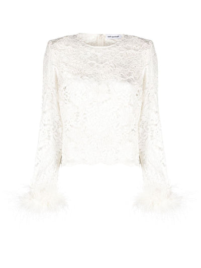 Cream Cord Lace Feather Top