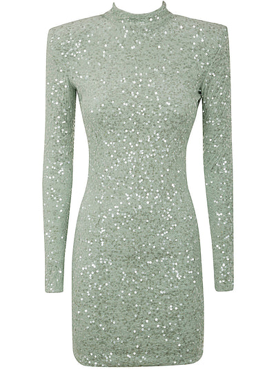 Long Sleeves High Neck Dress With Paillettes