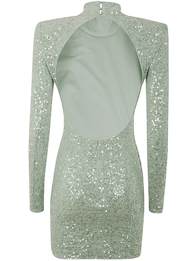 Long Sleeves High Neck Dress With Paillettes