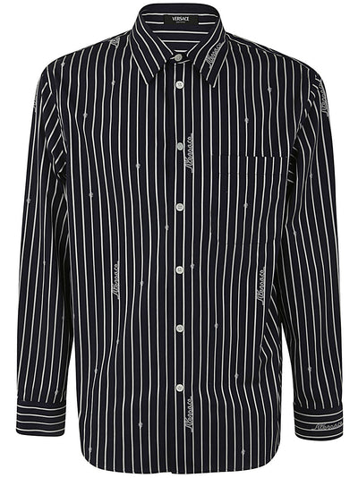 Informal Shirt Striped Poplin Fabric Versace Nautical Stripe Customization