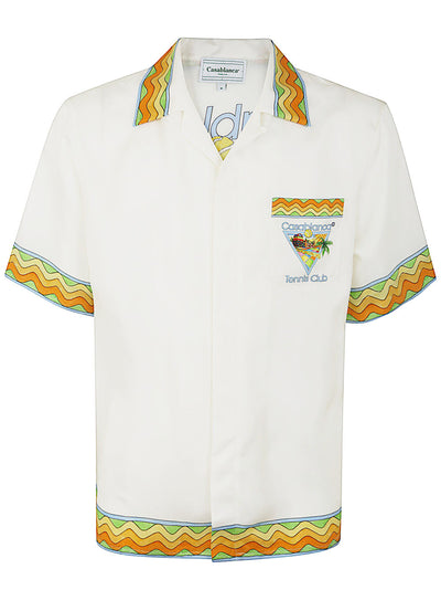 Unisex Cuban Collar Short Sleeves Shirt