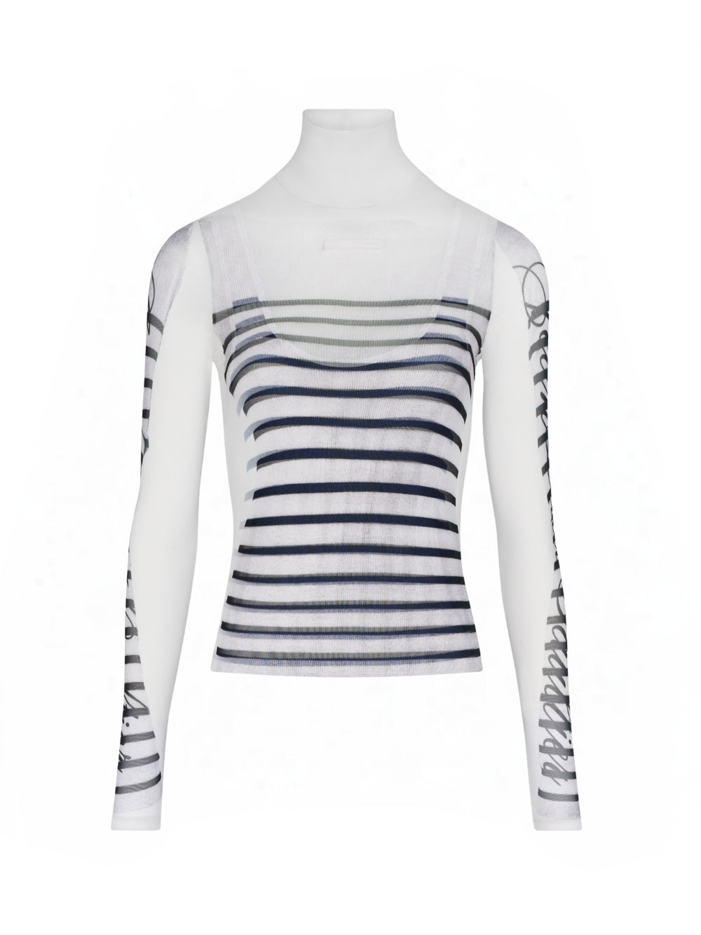 Spandex And Mesh Longsleeve Top Printed "feathers Mariniere"