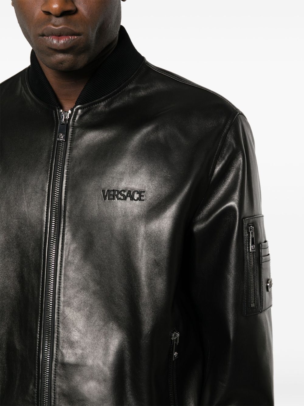 Blouson Leather Solid Leather Versace Embroidery