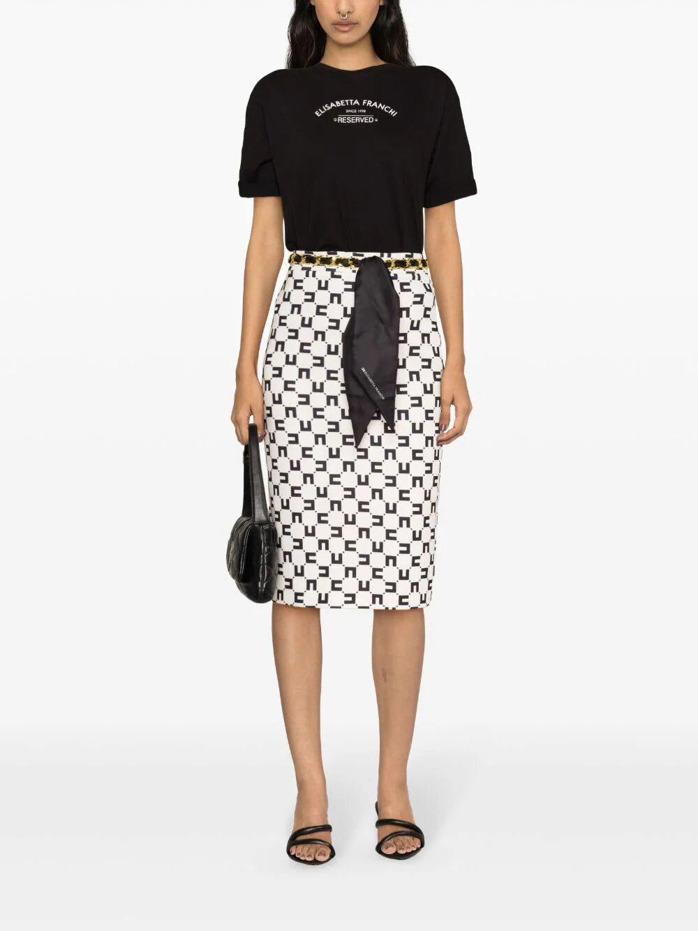 Macro Printing Pencil Skirt With Belt