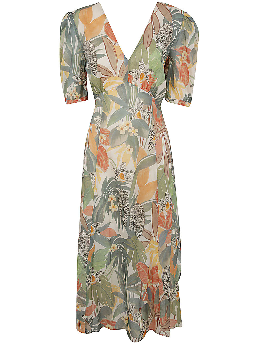 Jungle Print V-neck Popeline Dress