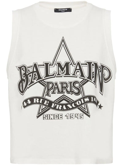 Balmain Western Print Cropped Tank Top