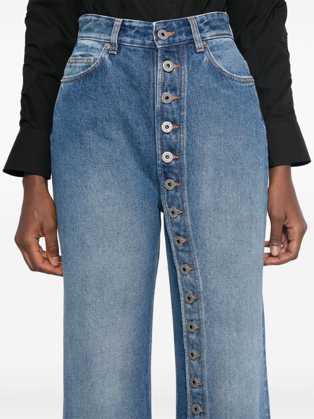Denim Jean With One Leg Buttons Detail