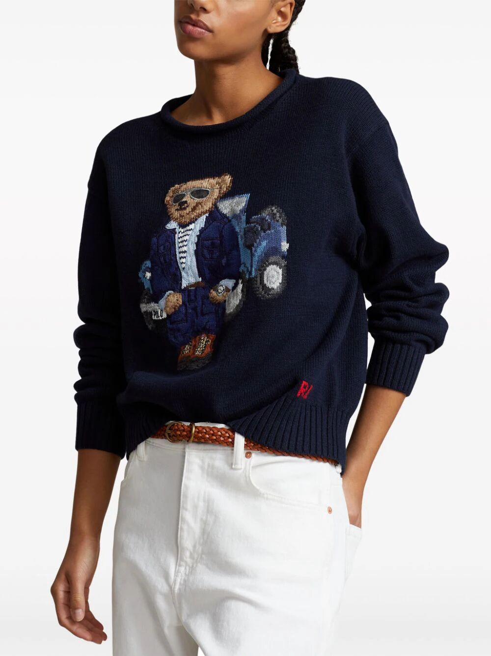 Crew Neck Sweater With Teddy And Car