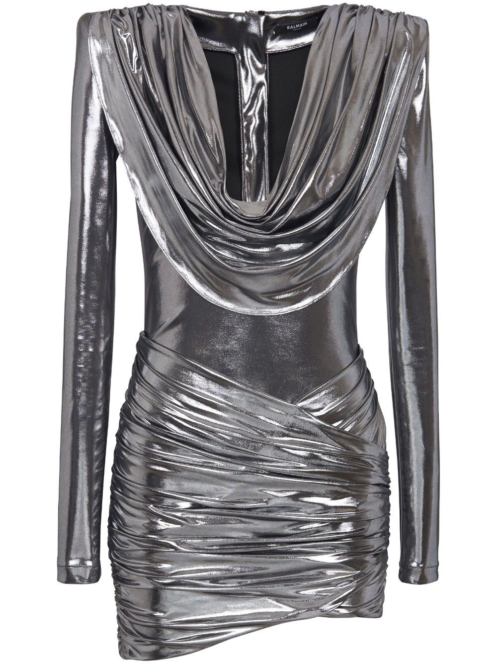 Cowl Neck Metallic Short Dress