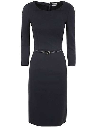 Long Sleeves Crew Neck Pencil Dress With Belt