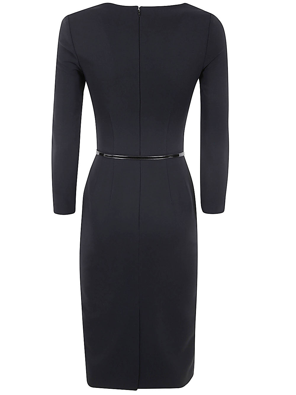 Long Sleeves Crew Neck Pencil Dress With Belt