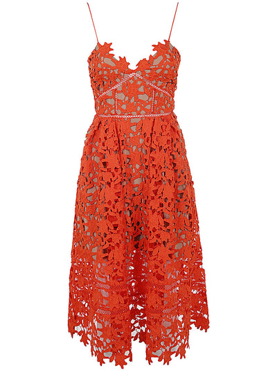 Orange Azaelea Lace Midi Dress