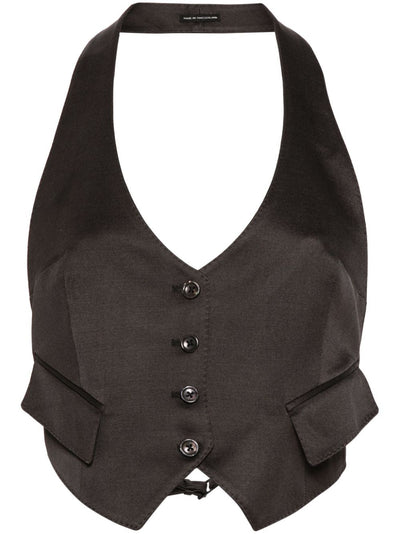 Silk And Wool Twill Open Back Waistcoat