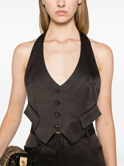 Silk And Wool Twill Open Back Waistcoat