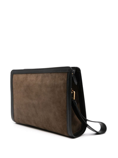 Suede And Smooth Calf Leather Medium Zip Pouch