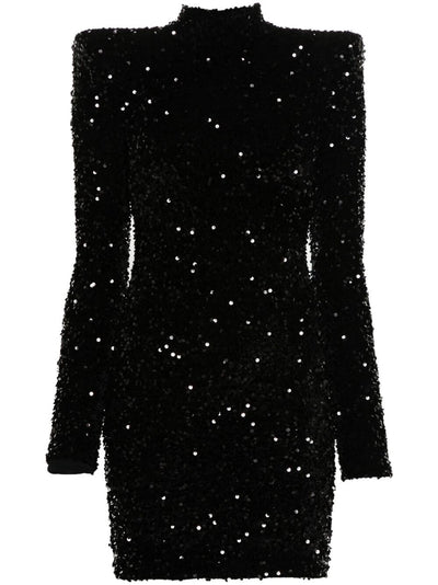 Long Sleeves High Neck Dress With Paillettes