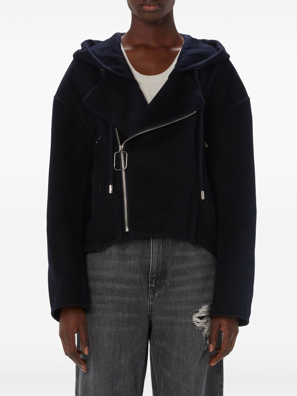 Hooded Biker Jacket Double Face