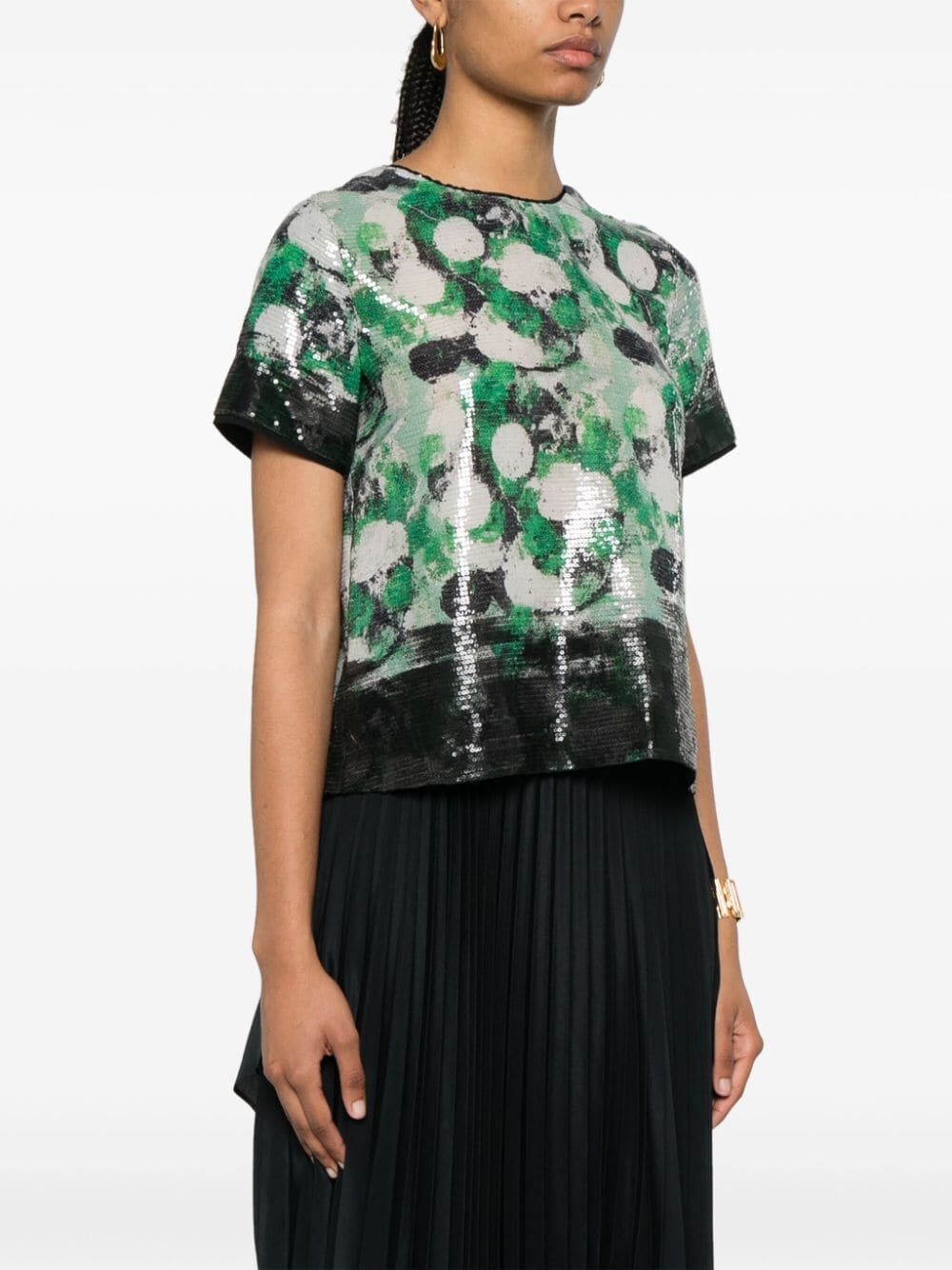 Short Sleeves Printed Blouson With Paillettes
