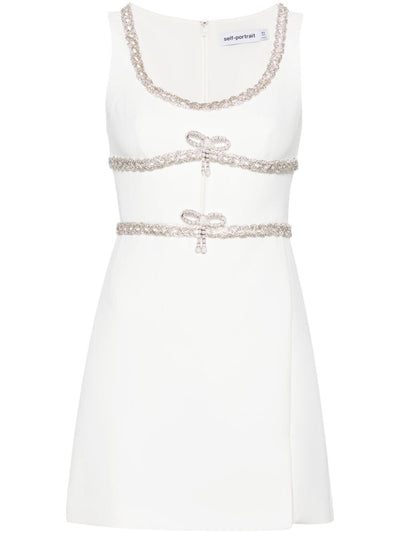 White Diamante Bow Trim Mini Dress