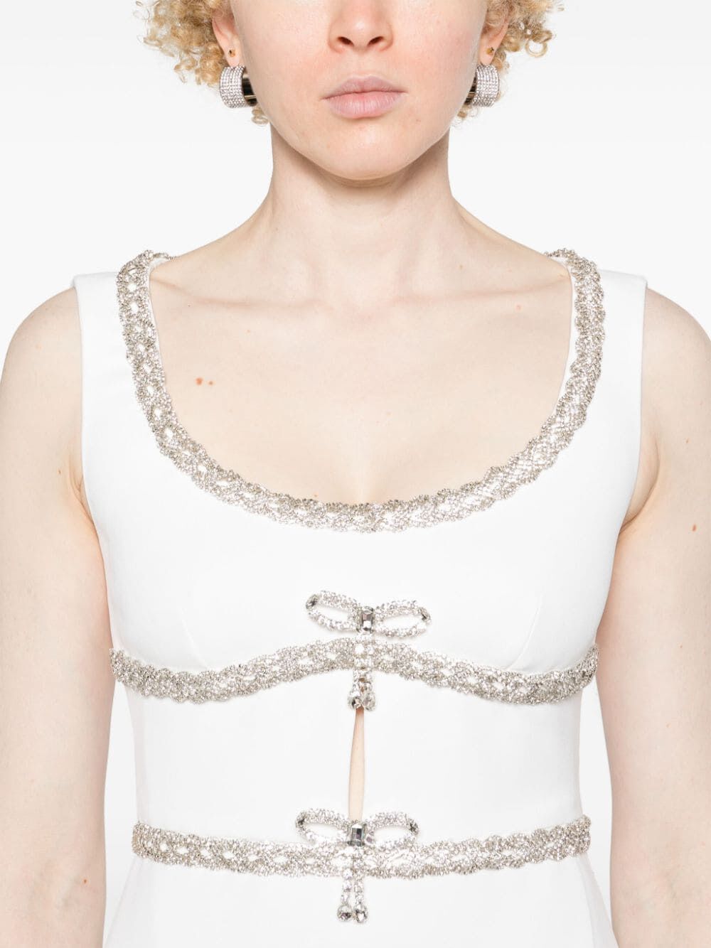 White Diamante Bow Trim Mini Dress