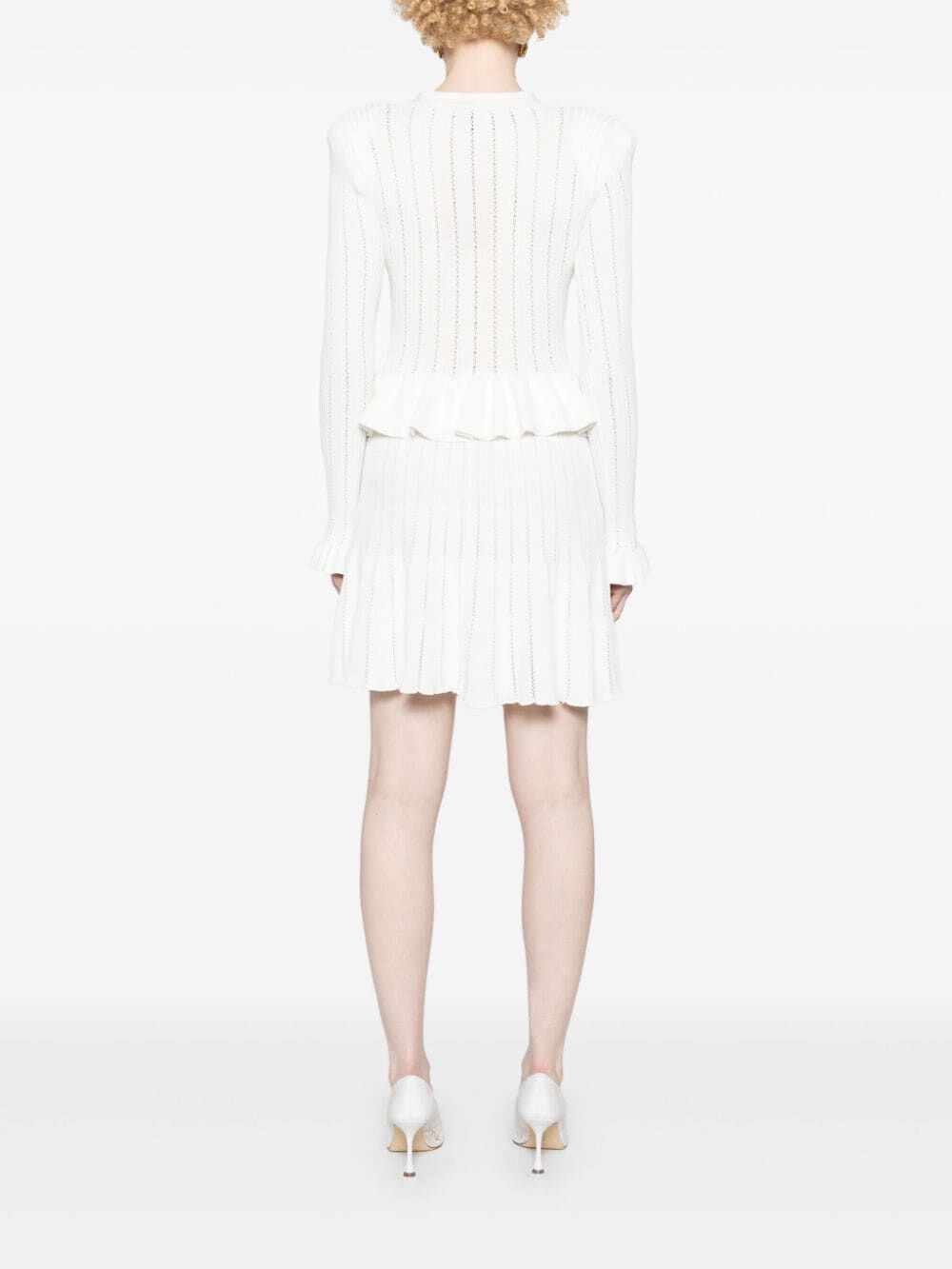 White Knit Peplum Mini Dress