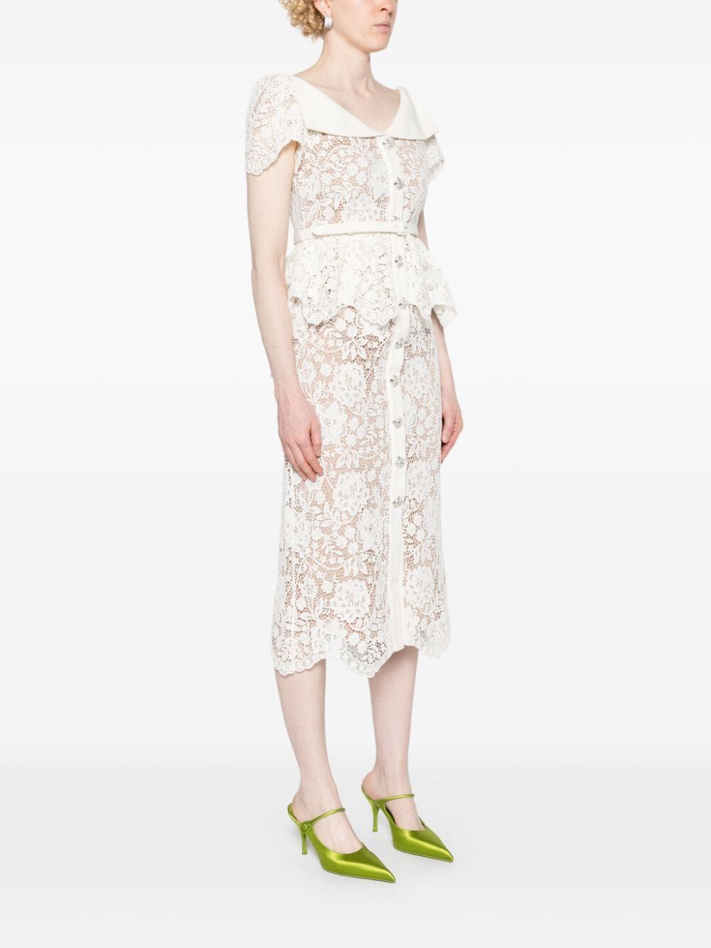 Cream Lace Peplum Midi Dress