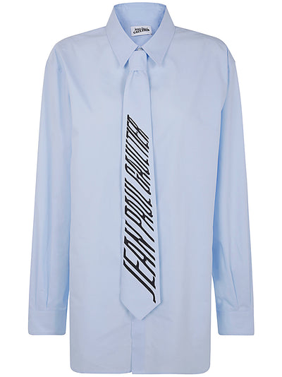 Cotton Popeline Shirt With Printed Tie