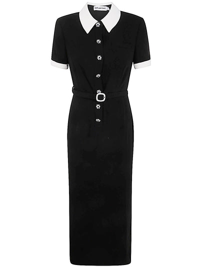 Black Crepe Contrast Midi Dress