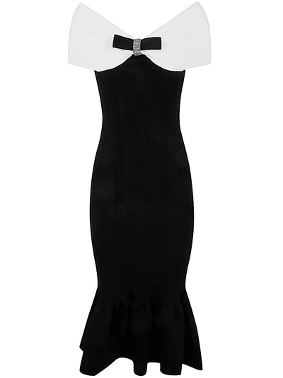 Black Knit Bow Midi Dress