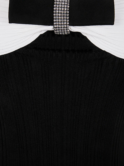 Black Knit Bow Midi Dress