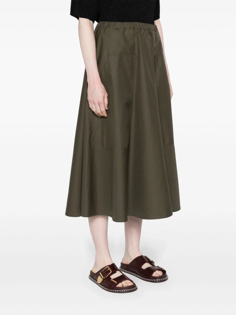 Wide Midi Skirt With Big Patched Pockets