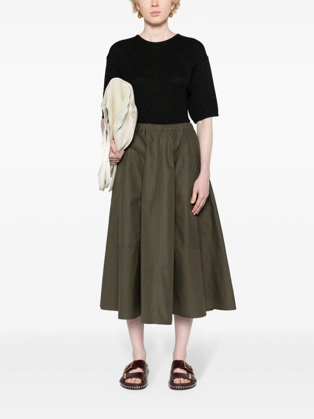 Wide Midi Skirt With Big Patched Pockets