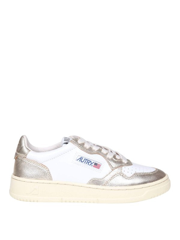 Sneakers In Pelle Colore Bianco E Platino