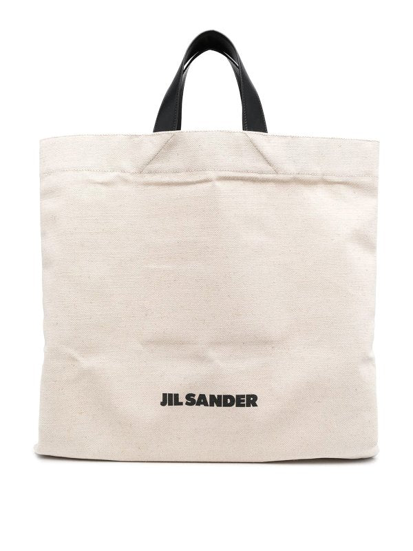 Borsa Tote In Lino Con Stampa Logo