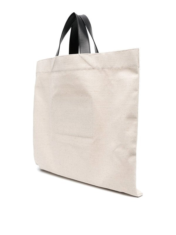 Borsa Tote In Lino Con Stampa Logo