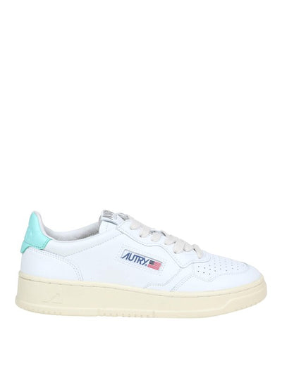 Sneakers In Pelle Colore Bianco E Turchese