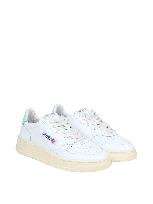 Sneakers In Pelle Colore Bianco E Turchese