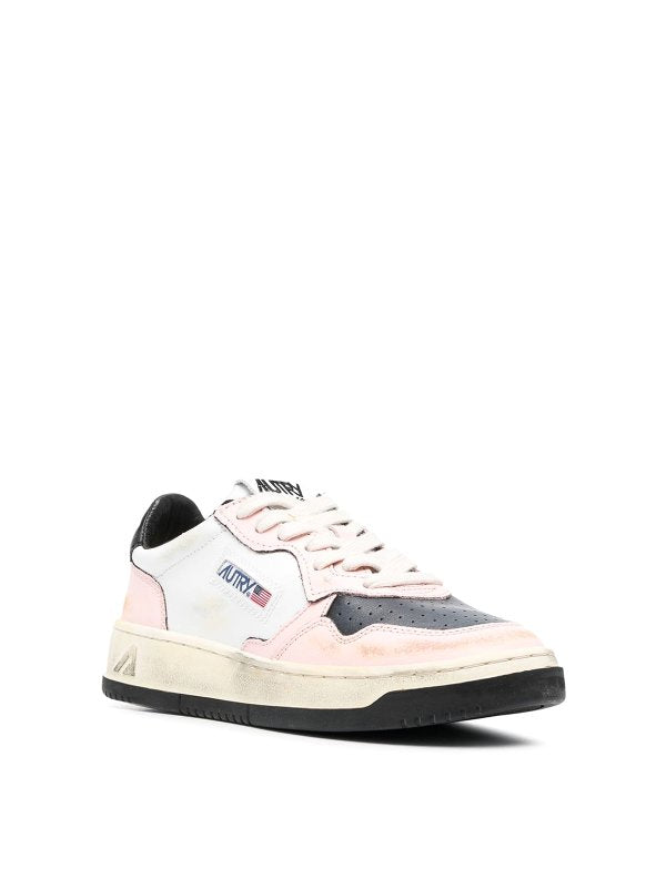 Sneakers In Pelle Con Logo Ed Effetto Vintage