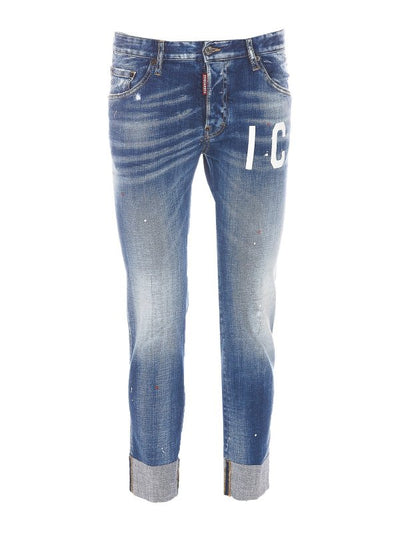 Jeans In Denim Con Logo Stampato