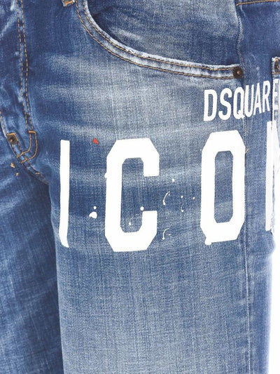 Jeans In Denim Con Logo Stampato