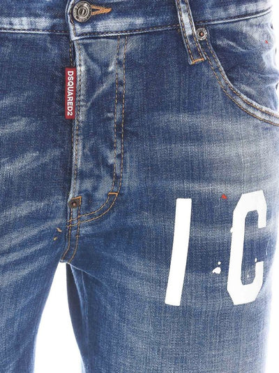 Jeans In Denim Con Logo Stampato