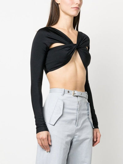 Top Nero Con Cut-out Increspato