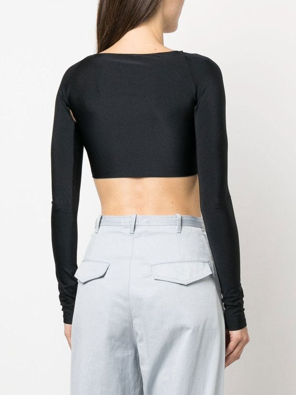 Top Nero Con Cut-out Increspato