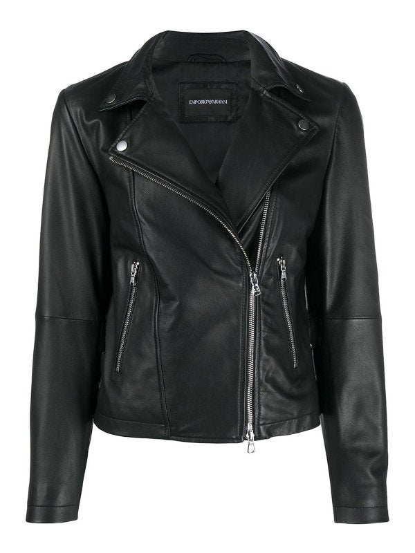 Giubbotto Biker In Pelle Nera Con Zip