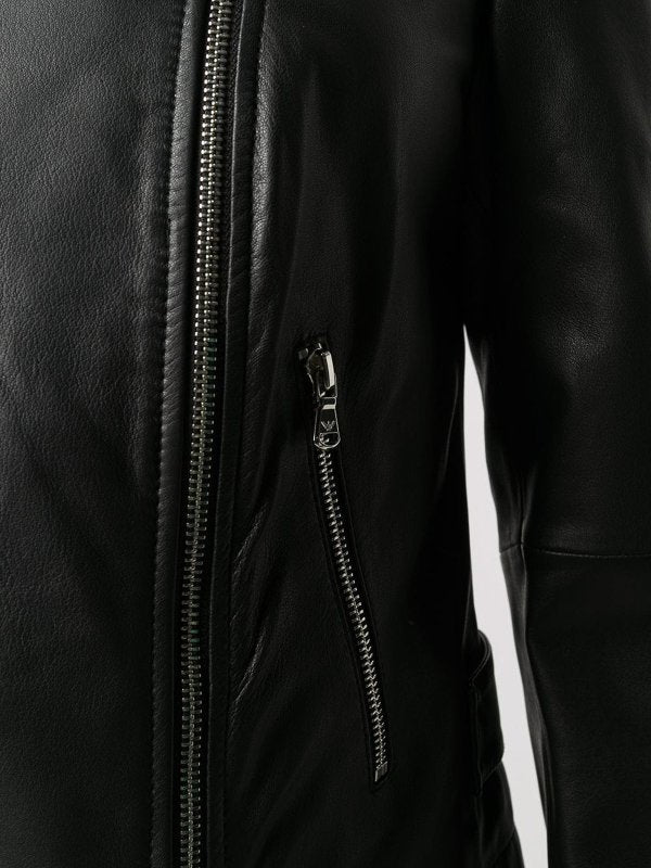 Giubbotto Biker In Pelle Nera Con Zip